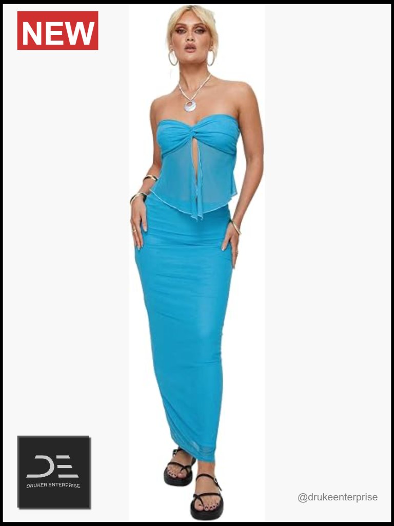 Mesh Two-Piece Skirt Set With Twist Detail And Lettuce Edge Hem